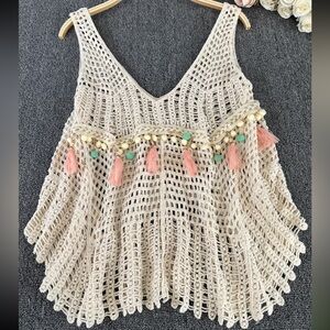 Boho Crochet Tassel Tank Top | One Size | Beach Cover-Up